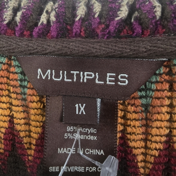 Multiples Colorful Zigzag Knit Cardigan With Big Buttons, Womens Plus 1X - Picture 4 of 4